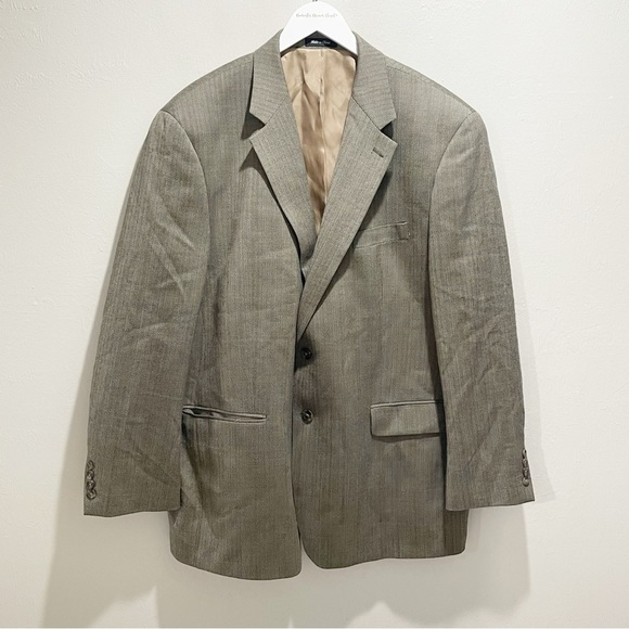 LAUREN RALPH LAUREN Men’s Brown Chevron Weave Wool Two Button Sport Coat Sz 46R - Picture 1 of 8